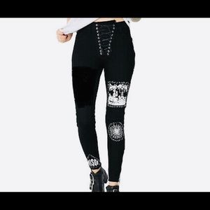 DOLLS KILL- Current Mood Lace Up Skinny Jeans